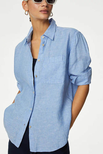 Blue Linen Boyfriend Shirt