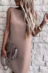 Beige Sleeveless Sheath Dress