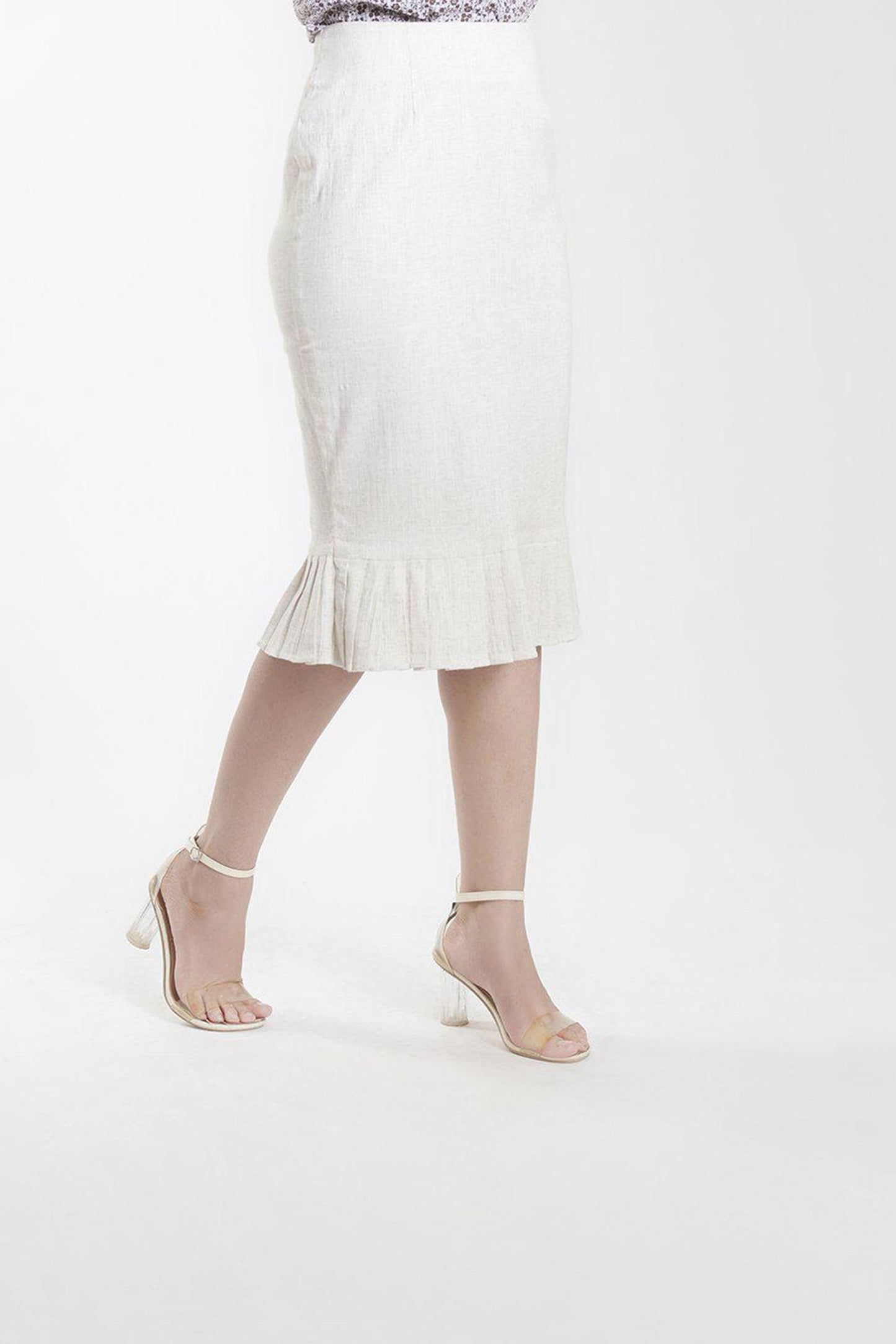 White Linen Pleated Skirt