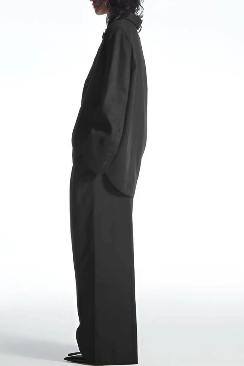 Black Linen Co-ord Set – Wide-Sleeve Shirt & Wide-Leg Pants