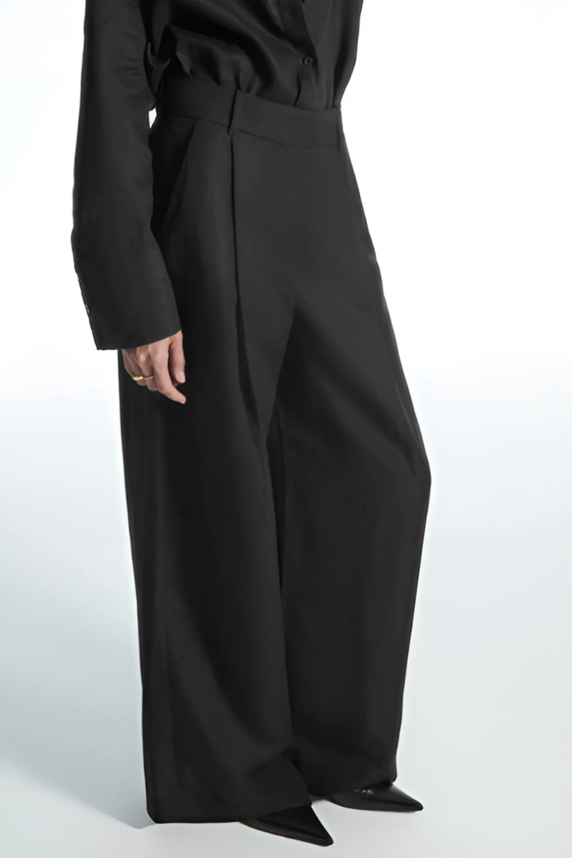 Black Linen Co-ord Set – Wide-Sleeve Shirt & Wide-Leg Pants