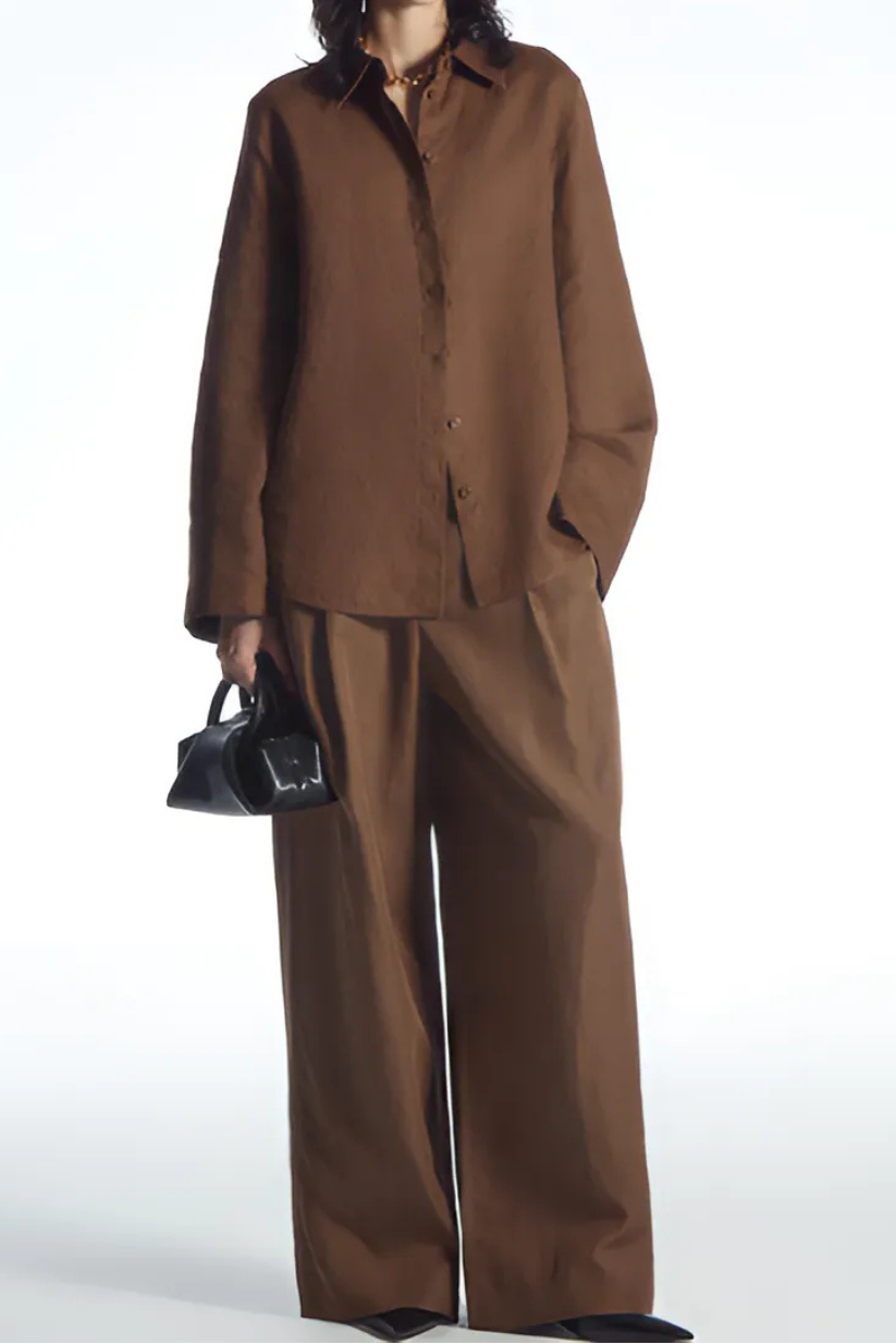 Brown Linen Shirt and Pants Set – Co-ord for Women
