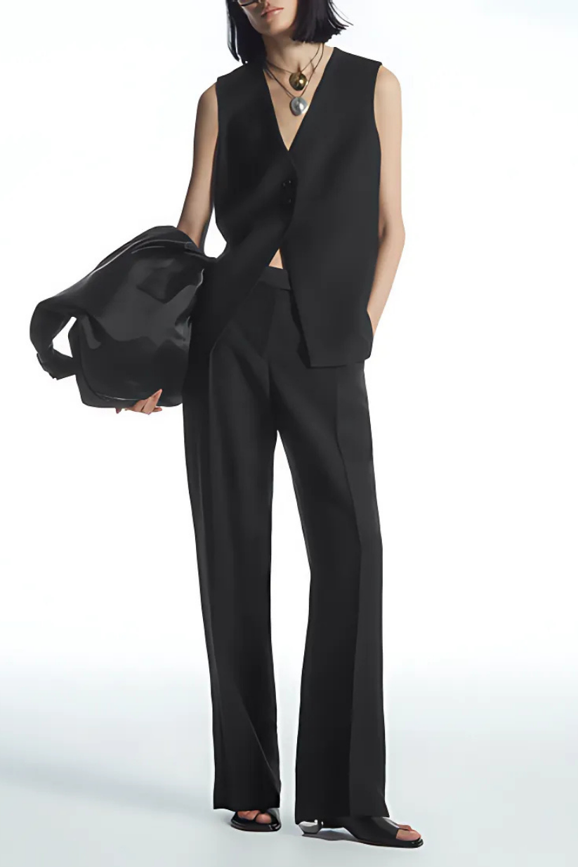 Black Linen Co-ord – Waistcoat & Wide Leg Pants | POSE