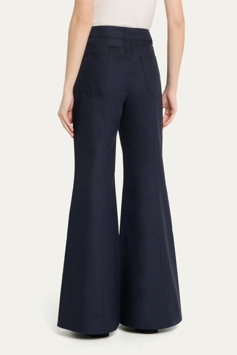 Navy Blue Trousers – Flared High Waist Pants for Women