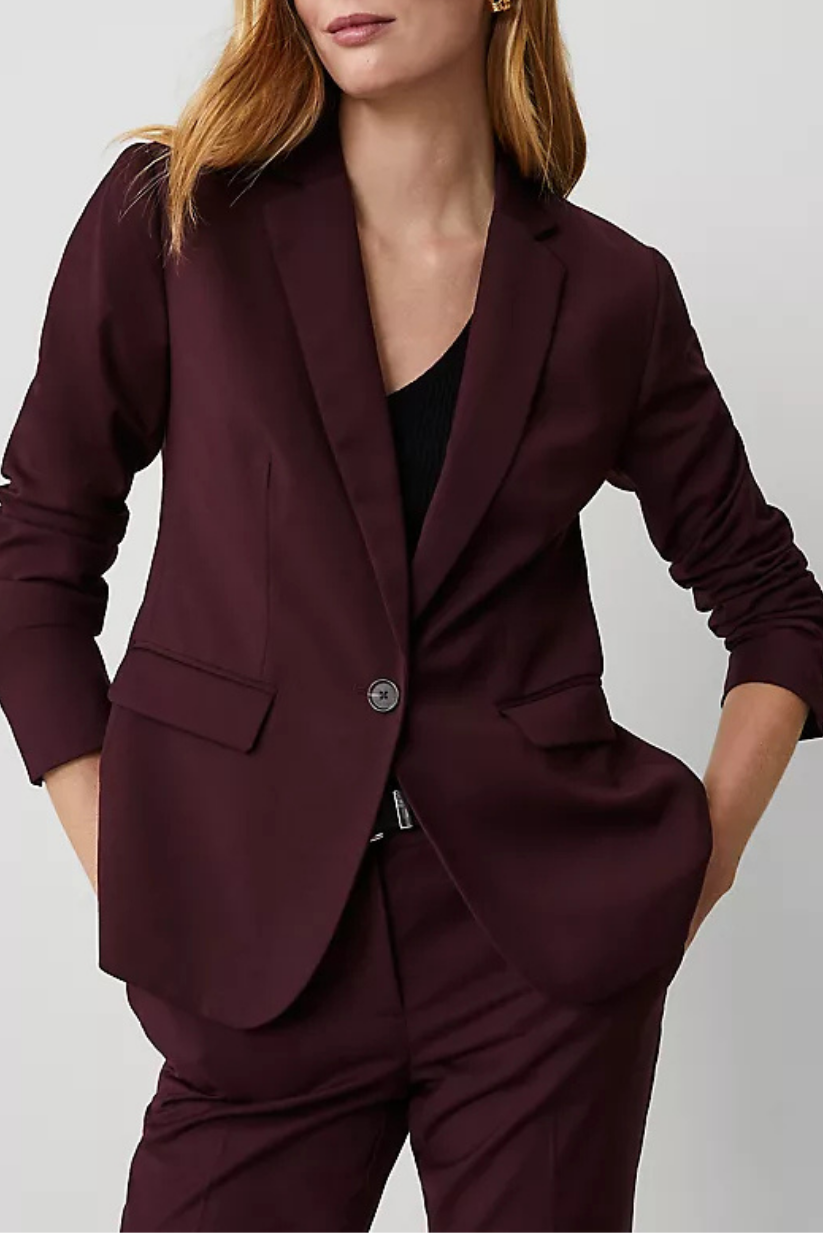 Wine Notched One Button Blazer