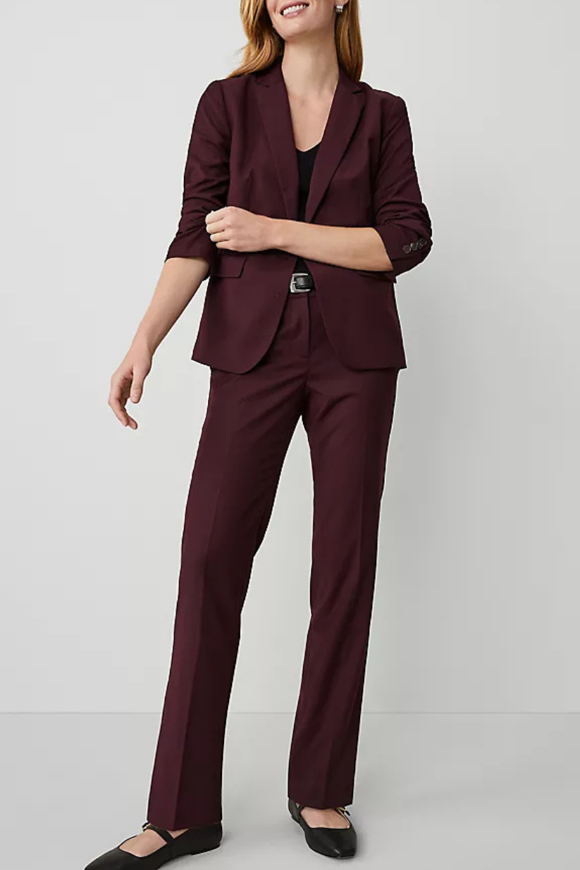 Wine Notched One Button Blazer