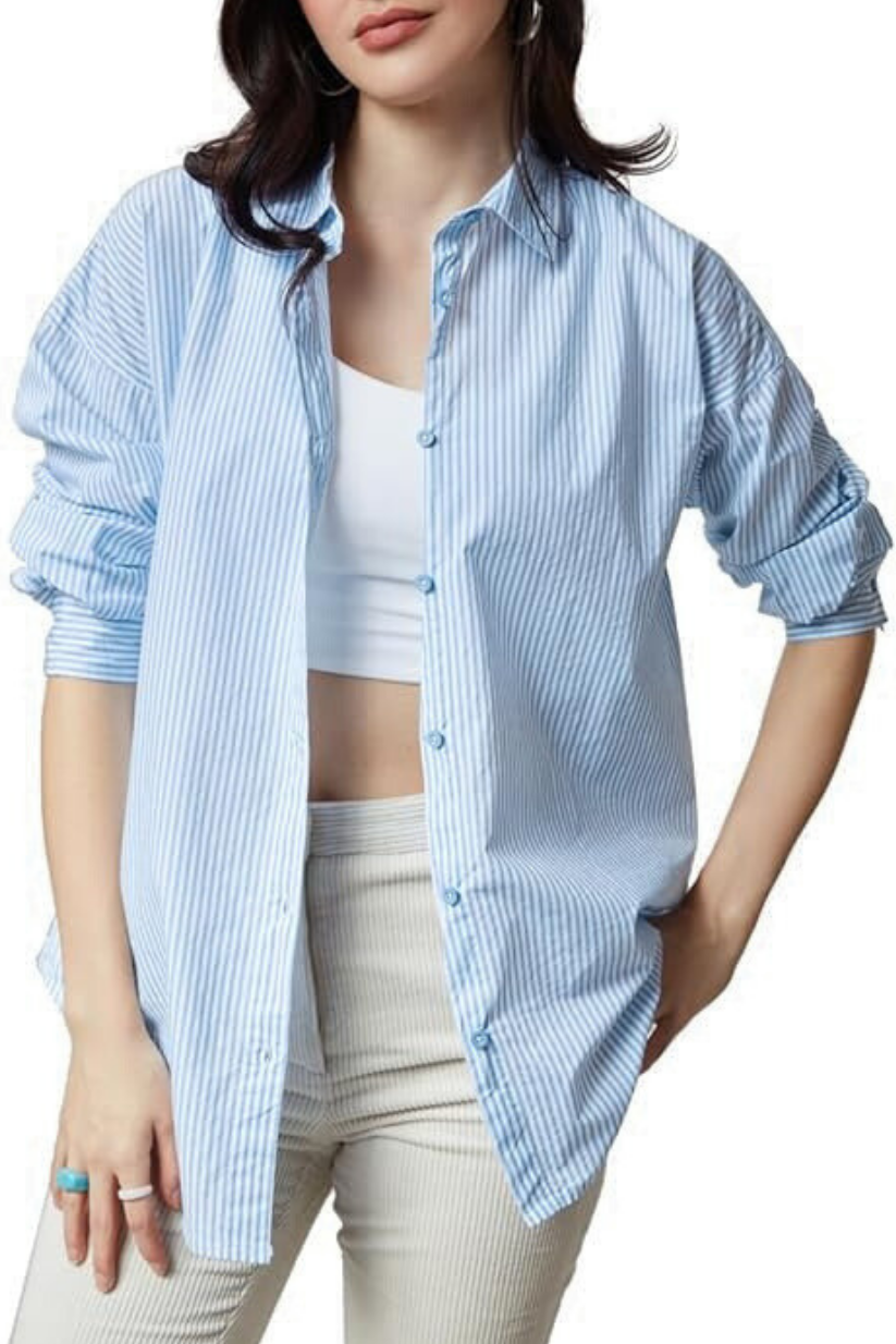 Blue Striped Boyfriend Shirt