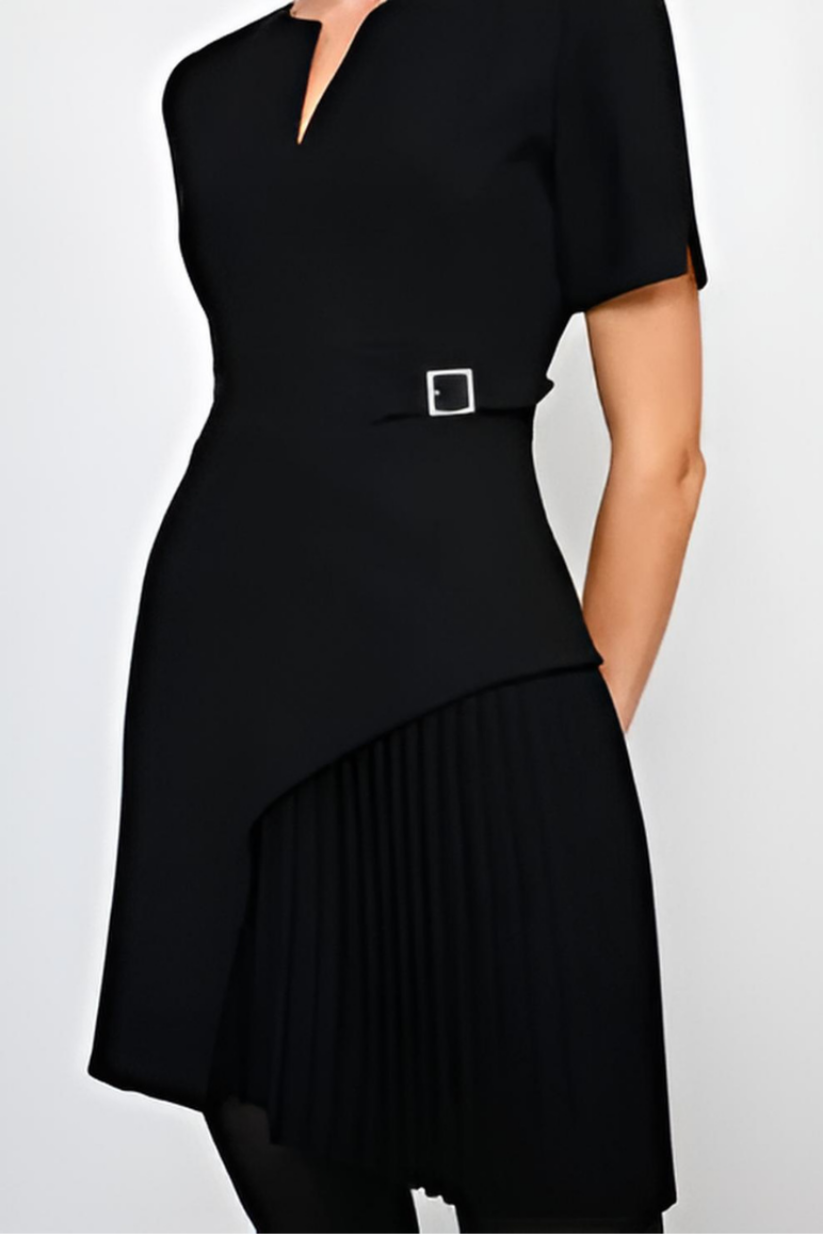 Black Side Pleat Dress