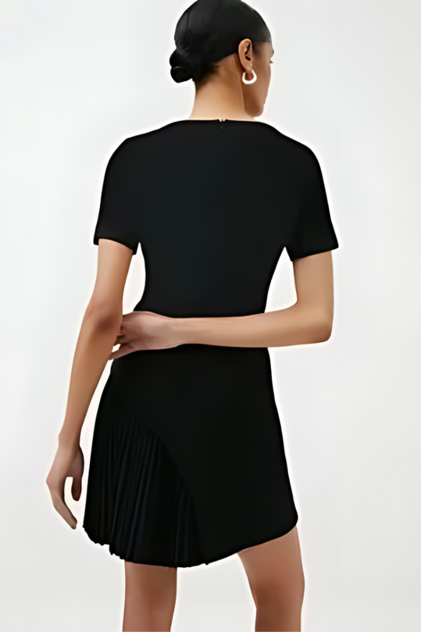 Black Side Pleat Dress