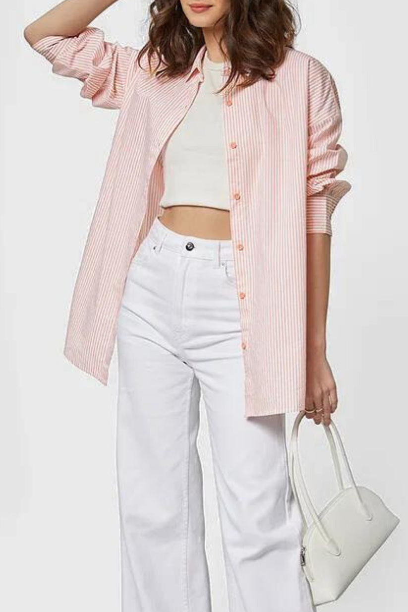 Peach Striped Boyfriend Shirt