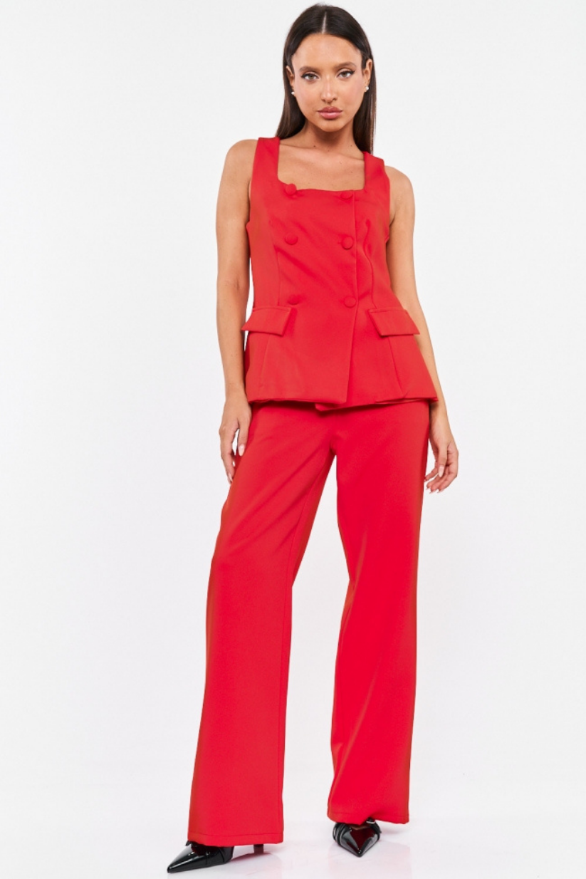 Bright Red Linen Co-ord Set