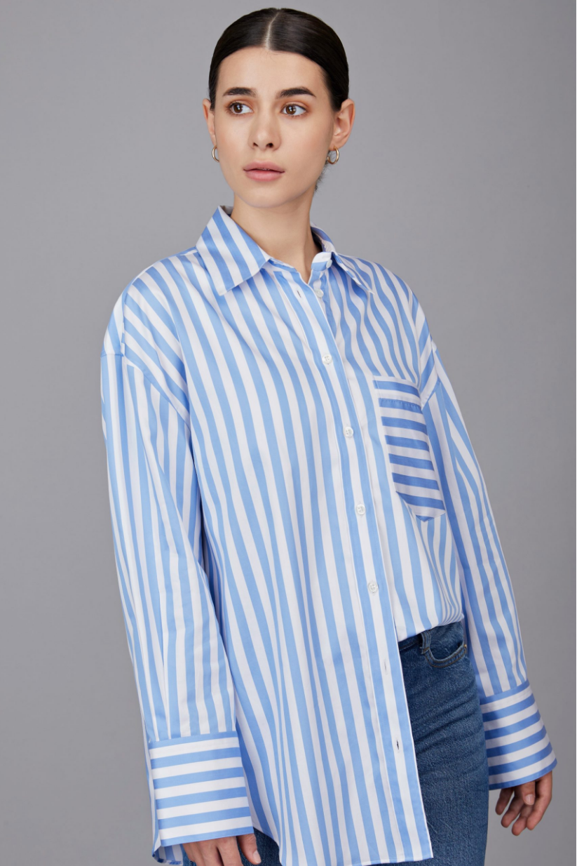 Blue Striped Boyfriend Shirt