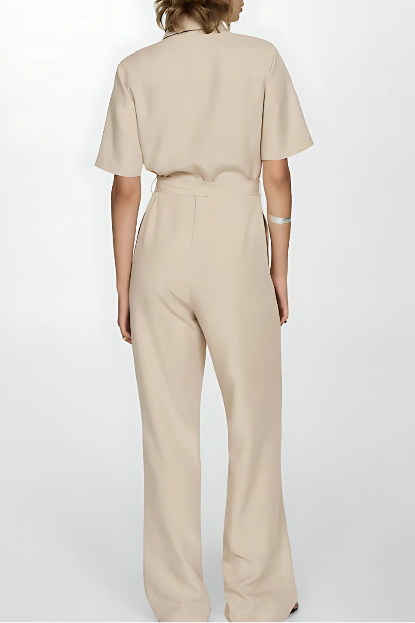 Beige Shirt Collar Jumpsuit