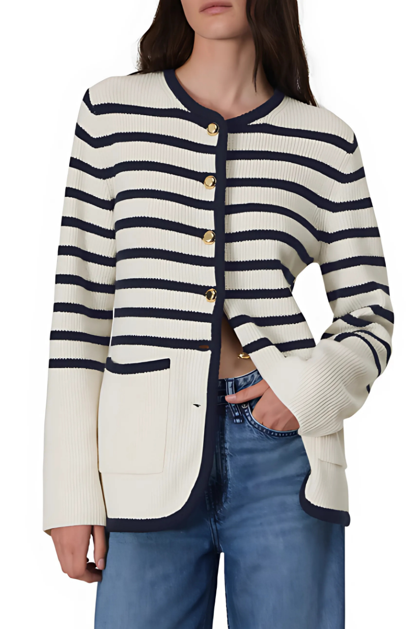 Black Stripe White Long Cardigan