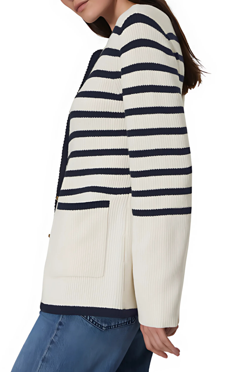 Black Stripe White Long Cardigan