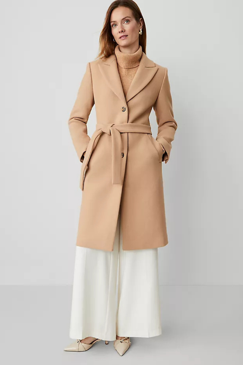 Beige Belted Tie Overcoat