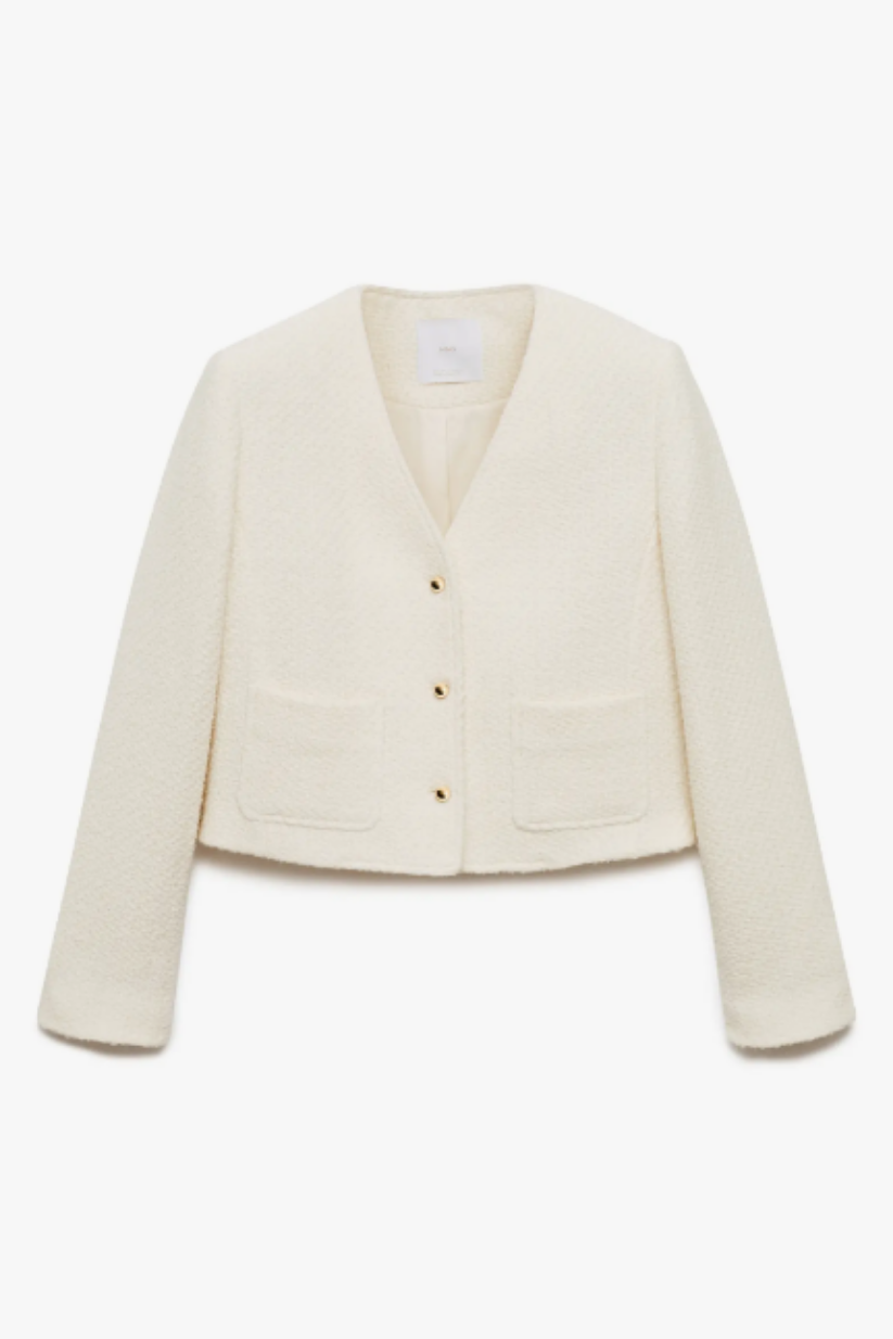 Egg-White Cropped Tweed Jacket