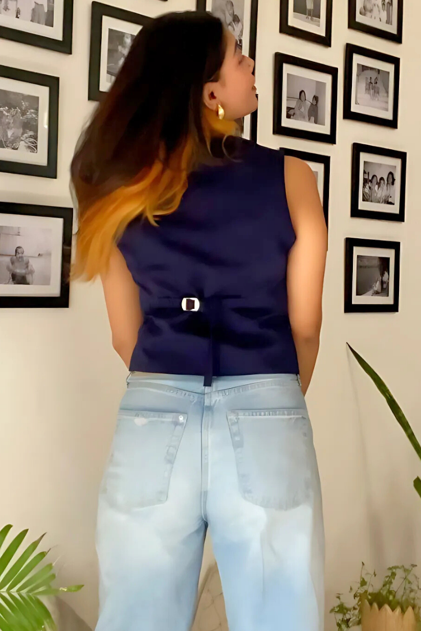 Navy Blue Waistcoat for Women – Sleeveless Tailored Formal Vest