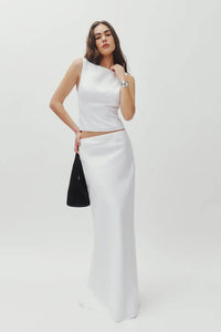 White Linen High Neck Top