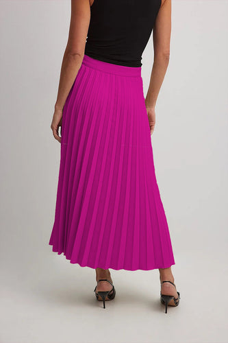 Magenta Pink Pleated Midi Skirt